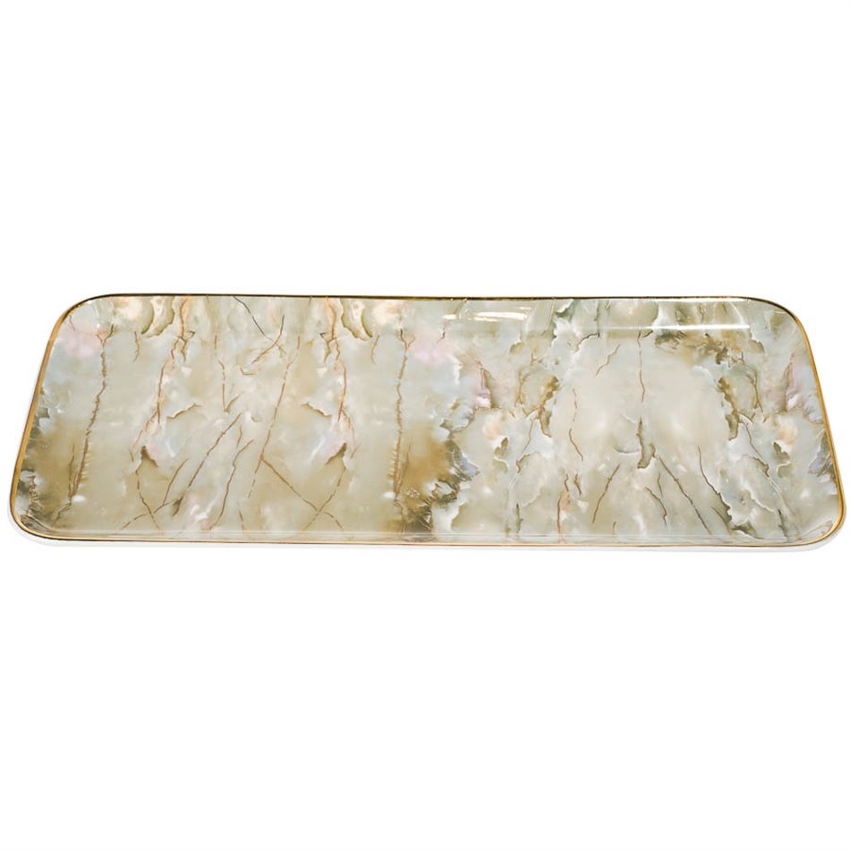 Decorative plate Marciano 14, olive/gold, 36.4x17.1x1.6cm