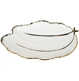 Decorative plate Margita feather, white/ gold, 35x22.5x4cm