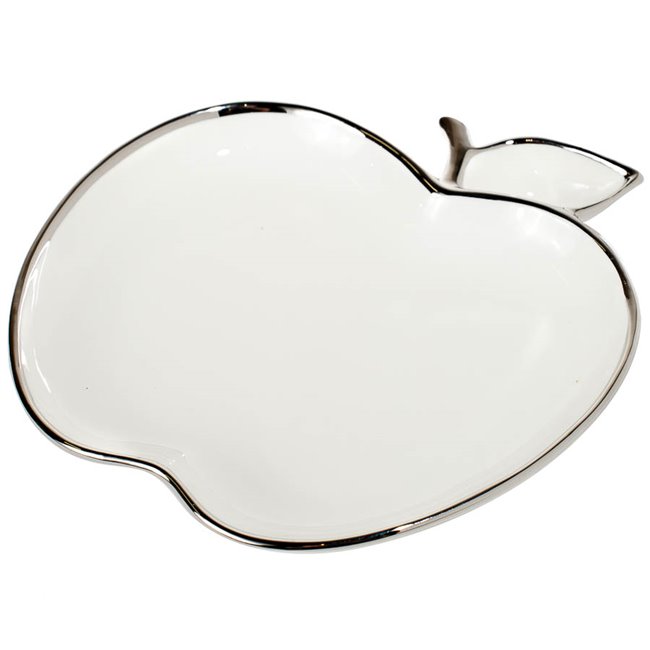Decorative plate Mertina apple, white/silver, 20x20x4cm