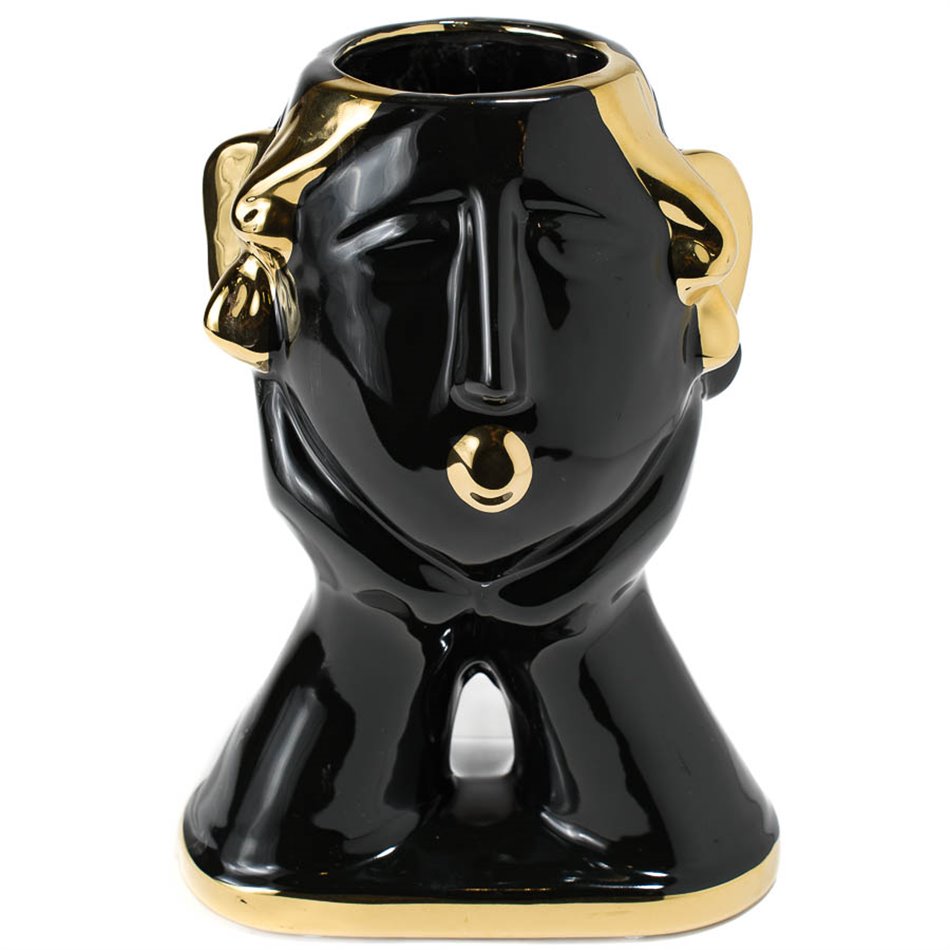 Vase Mamolla, shiny black/ gold, 18.6x14x25.8cm
