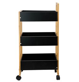 3TIER CADDY WHEELS BLACK NATUR,H80,5xL41xW20cm