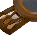 Acacia wood cheese board, with knives, D32x3.6cm
