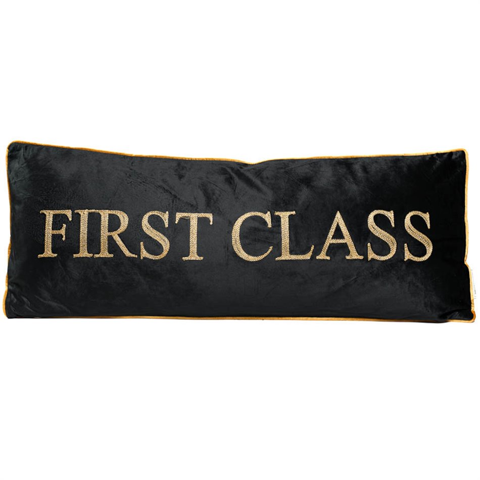 Cushion First Class, velvet black, 80x30cm