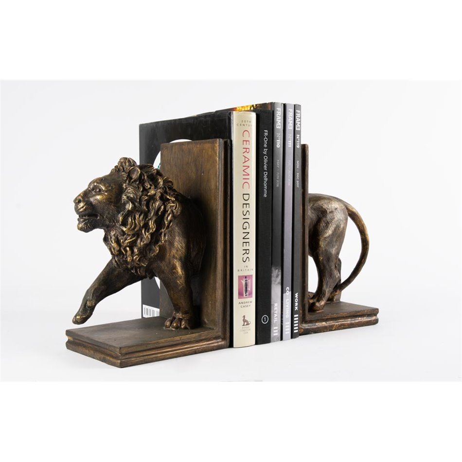 Grāmatu balsts Lion, kompl. 2 daļas, zelta, 24.5x30.5x12cm