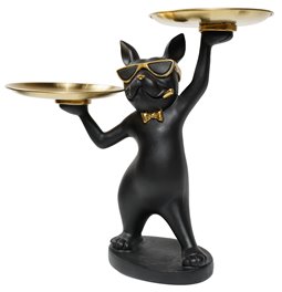 Decor Cat with tray, black/golden, 33x30x20cm
