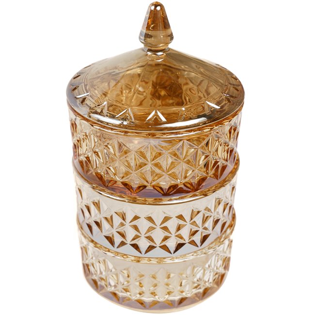 Candy jar with lid, amber glass, 23x13x13cm