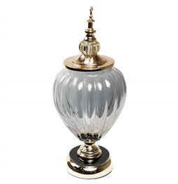 Jar with lid, black/golden glass, 40x16x16cm