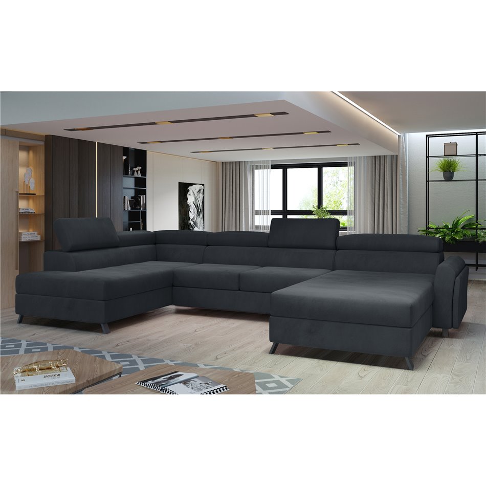 Corner sofa Elosette L, Monolith 97, gray, H98x370x200