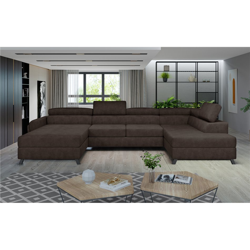Corner sofa Elosette R, Dora 28, brown, H98x370x200