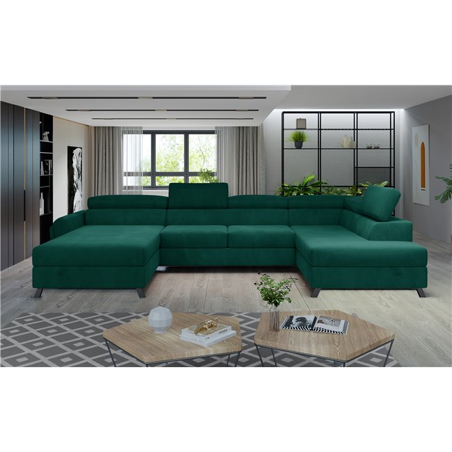 Corner sofa Elosette R, Monolith 37, green, H98x370x200