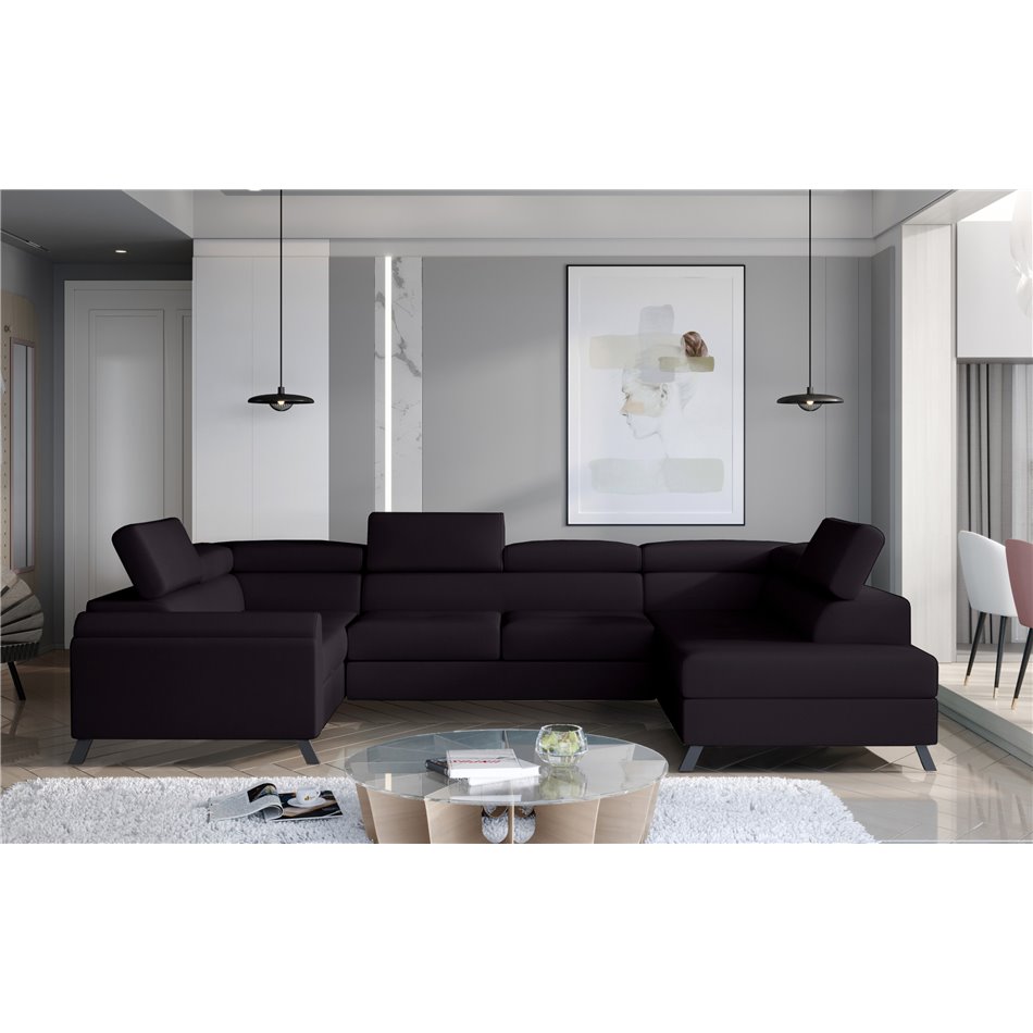 Corner sofa Elscada R, Mat Velvet 99, black, H98x330x200