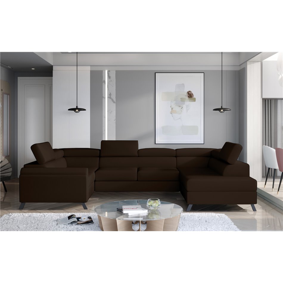 Corner sofa Elscada R, Monolith 29, brown, H98x330x200