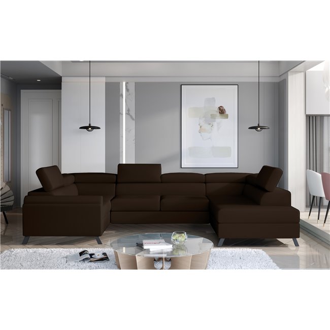 Corner sofa Elscada R, Monolith 29, brown, H98x330x200