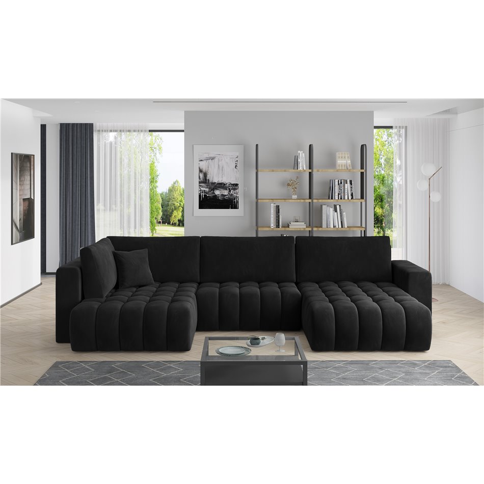 Corner sofa Elonito R, Velvetmat 10, black, H92x340x170