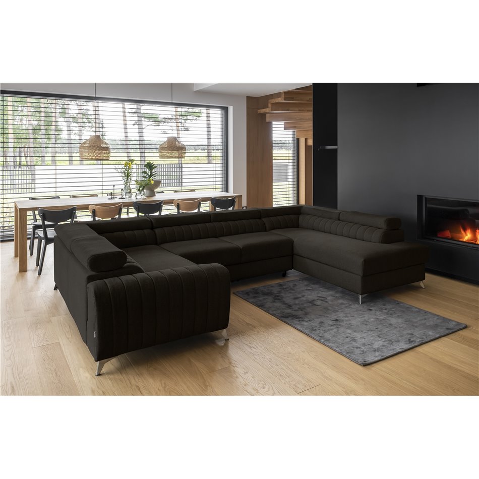 Corner sofa Elouis R, Flores 22, brown, H92x347x202