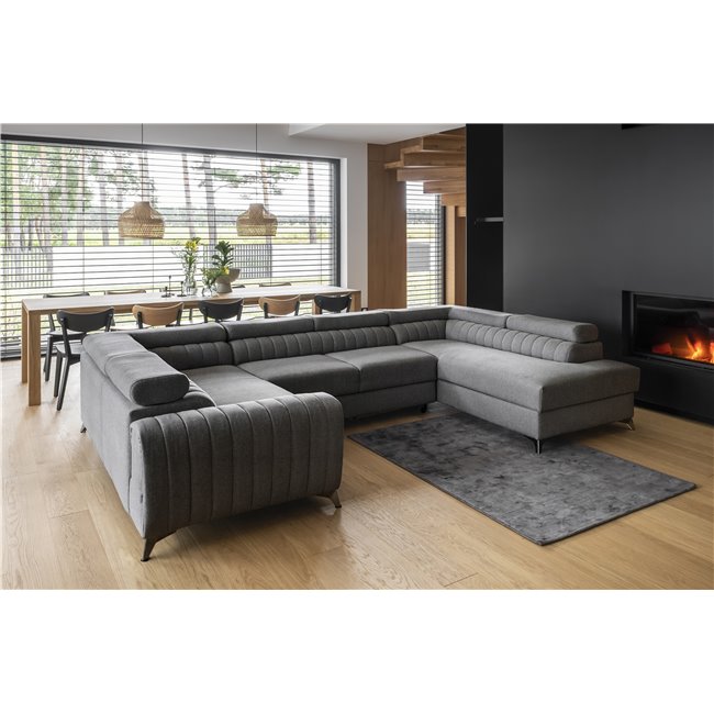 Corner sofa Elouis R, Flores 4, gray, H92x347x202
