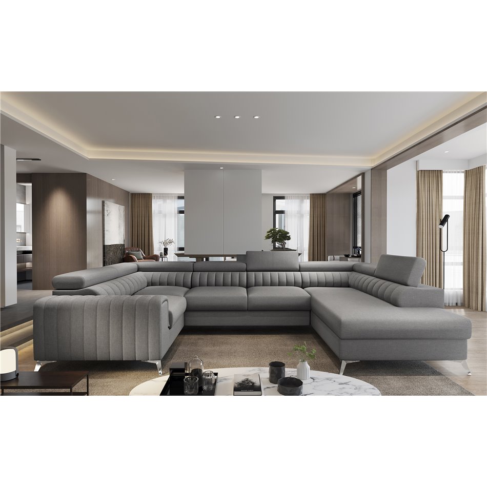 Corner sofa Elouis R, Flores 5, gray, H92x347x202