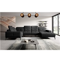 Stūra dīvāns Elneviro L, Flores 10, melns, H77x350x201