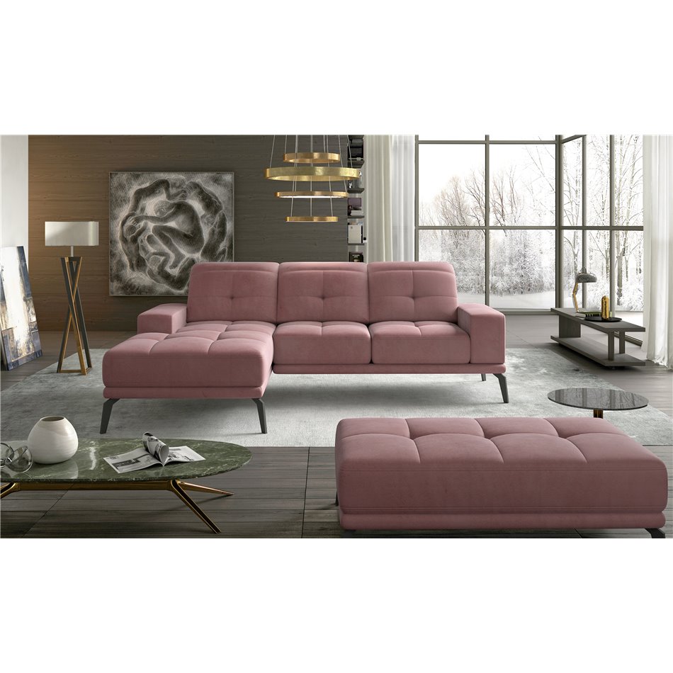 Угловой диван Eltorrenso R, Mat Velvet 63, розовый, H98x265x53