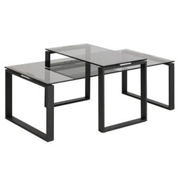 Coffee table set 2 Akatri, black, glass, H45x115x69cm