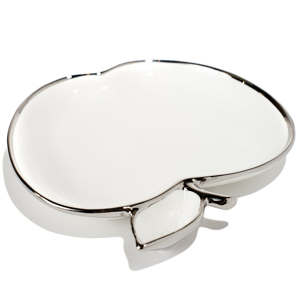 Decorative plate Mertina apple, white/silver, 20x20x4cm