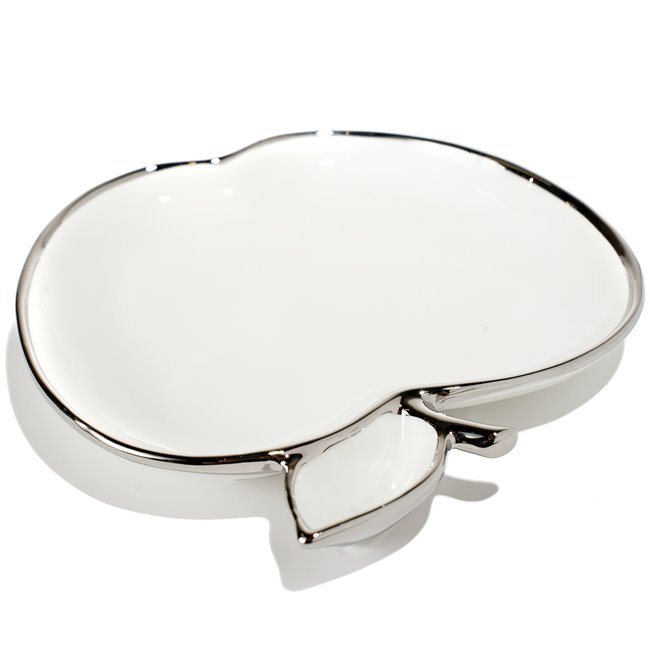Decorative plate Mertina apple, white/silver, 20x20x4cm