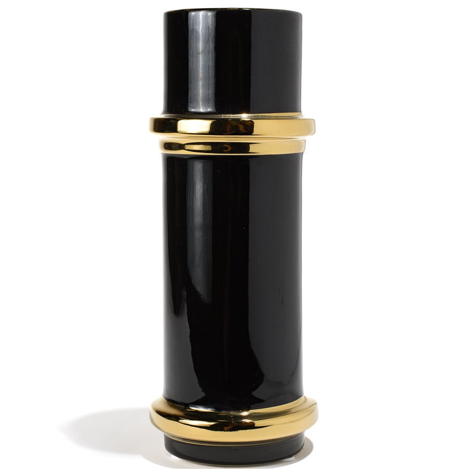 Vase Merta, shiny black/ gold, 11.8x11.8x30.9cm