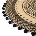 Placemat Agulo black, printed jute with pompom, DIA38CM