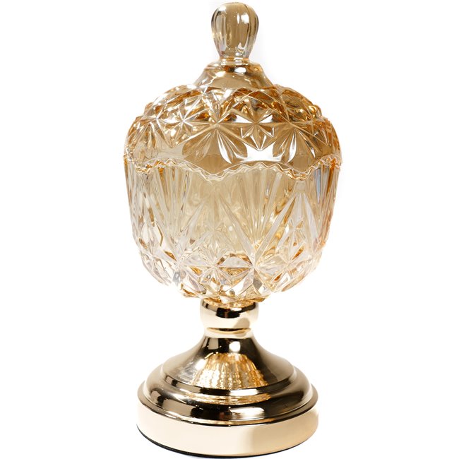 Jar with lid, amber glass/metal, 25x13x13cm