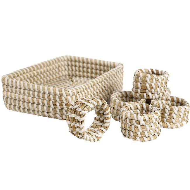 Tray Balizo 6 pc. napkinrings, seagrass, 18x13xH4cm