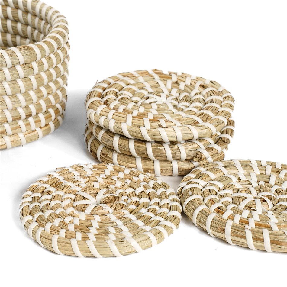 Basket Balzo 6 pc. coaster, seagrass, D12xH7cm,D10x6pcs