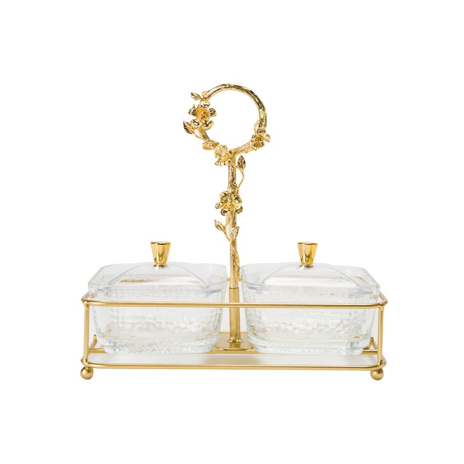 Serving plate, metal/glass, golden, 22x21x11cm