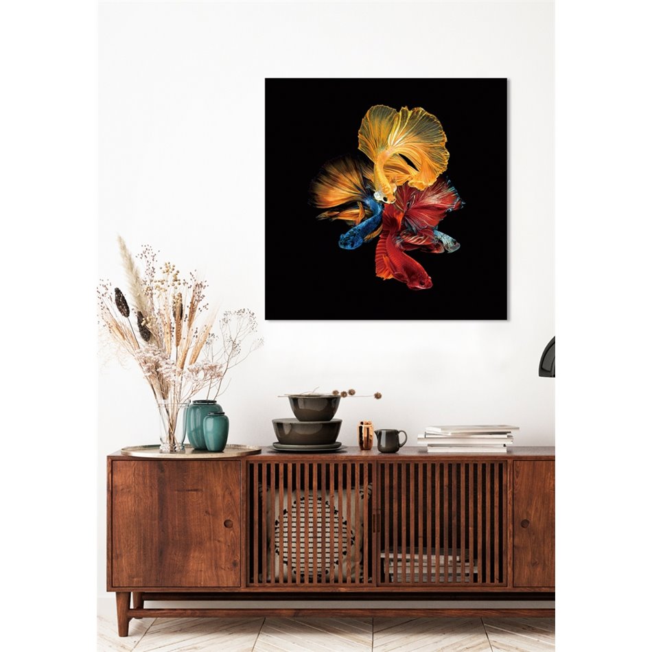 Digitalprint on safety glass Colourful veiltails, 100x100cm