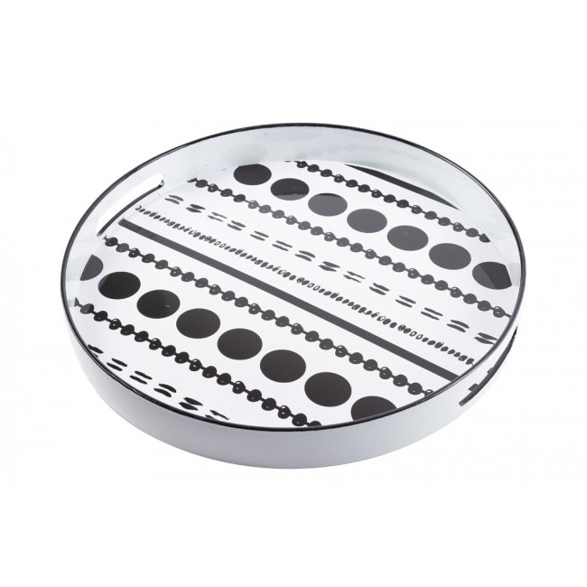 Декоративный поднос Monstera L, черный / белый, H- 4,5 см, D- 37,5 см