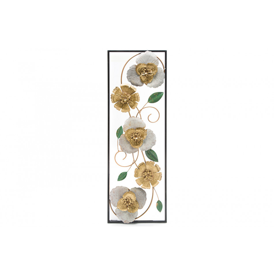 Sienas dekors Flowers, zelta/balts, metāla, 30x3x90cm