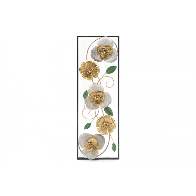 Sienas dekors Flowers, zelta/balts, metāla, 30x3x90cm