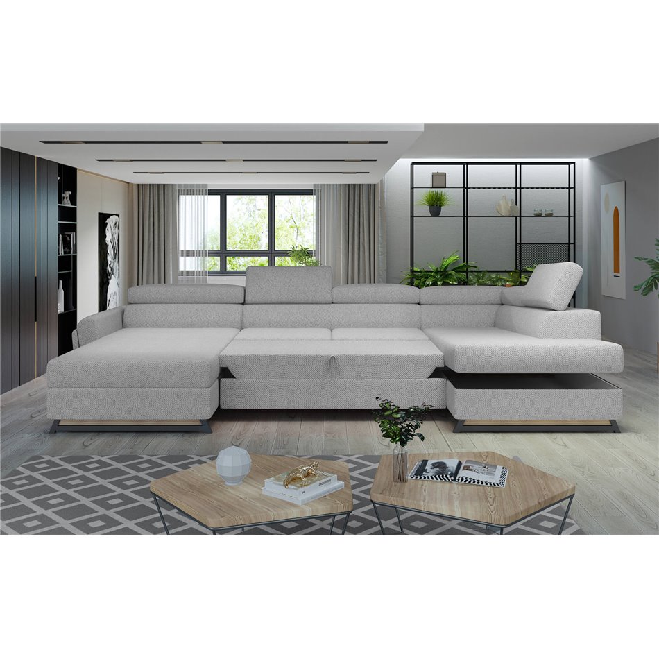 U shape sofa Elosette U Left, Monet 90, gray, H98x370x200cm