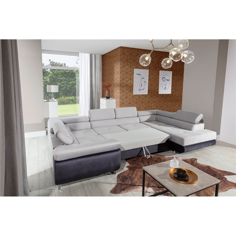 U shape sofa Eletto U Left, Inari 96, gray, H90x340x58cm
