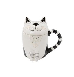 Mug Cat with lid, ceramic, 14x10cm