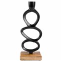 Candlestick on mango wood base metal black