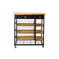 Serving trolley, black, metal/bamboo 126x35.5x87cm