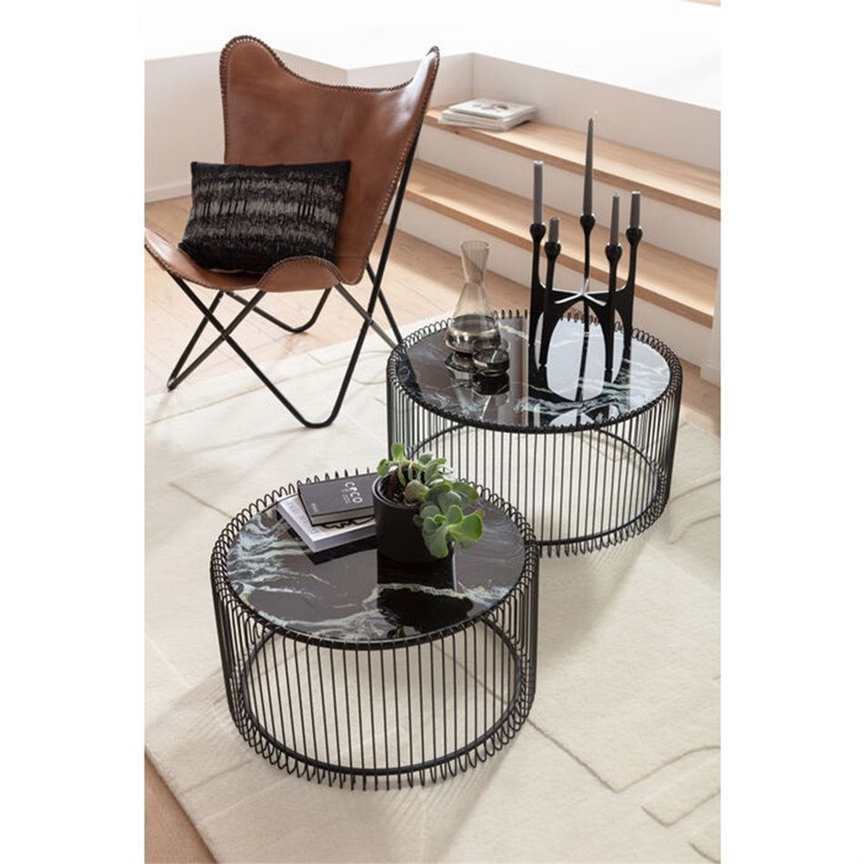 Coffee table Wire Glass Marble L (1 piece), black, H34  D70cm