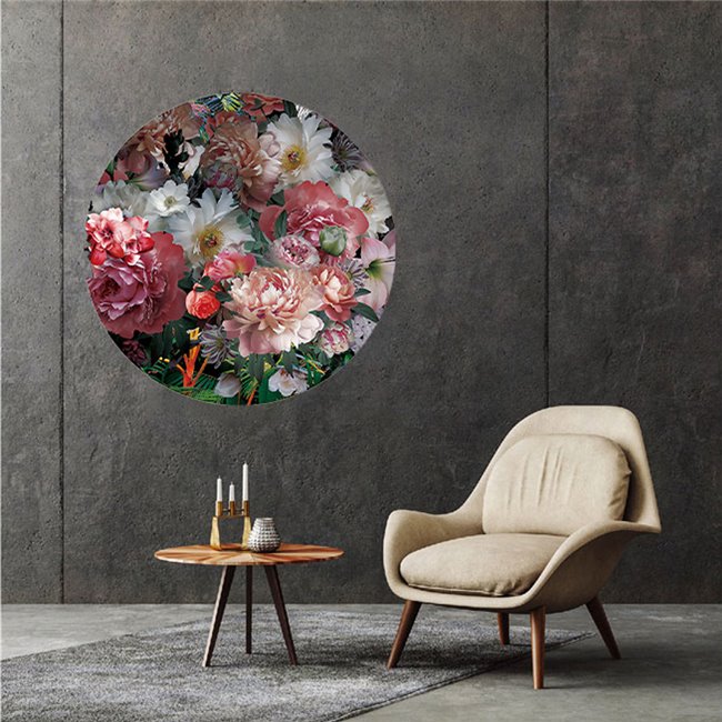 Wall Glass Art White flowers dream, D90x0.4cm