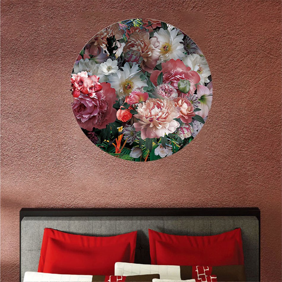 Wall Glass Art White flowers dream, D90x0.4cm