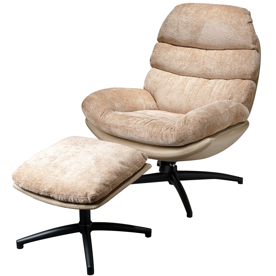 Armchair Vincento w footstool, beige, 92.5x78.5x100cm