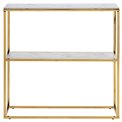 Console table Alis, metal/glass, white marble look, H80.5x79.5x26cm
