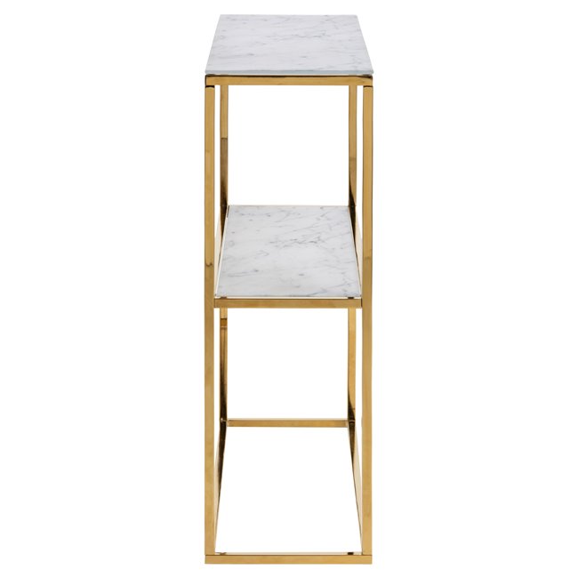 Console table Alis, metal/glass, white marble look, H80.5x79.5x26cm