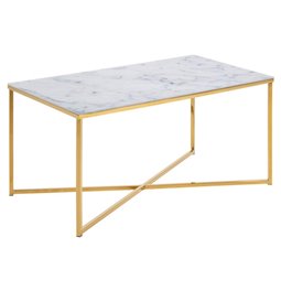 Кофейный столик Alis, стеклянная поверхность, имитация белого мрамора, H45x90x50см