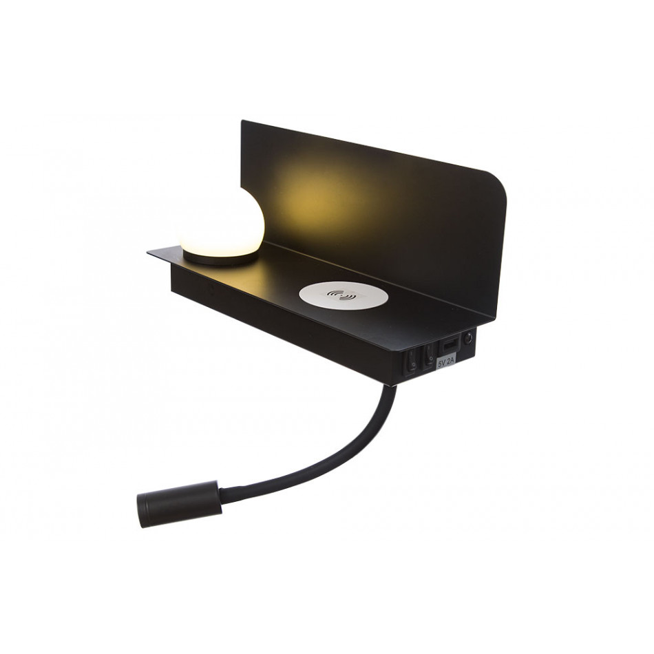Sienas lampa Zelva QI/USB, melna, 2 LED 3W, 28x10x13cm