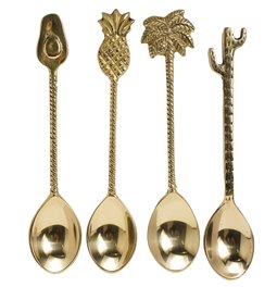Spoon set 4 Mix motif, brass, 15.2x3.2x1.2cm